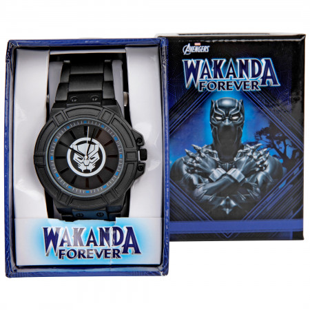 Marvel Black Panther Symbol Watch Face with Black Metal Band